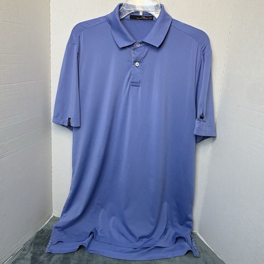 RLX Ralph Lauren Polo Shirt Mens Medium Blue Golfing Short Sleeve The Biltmore